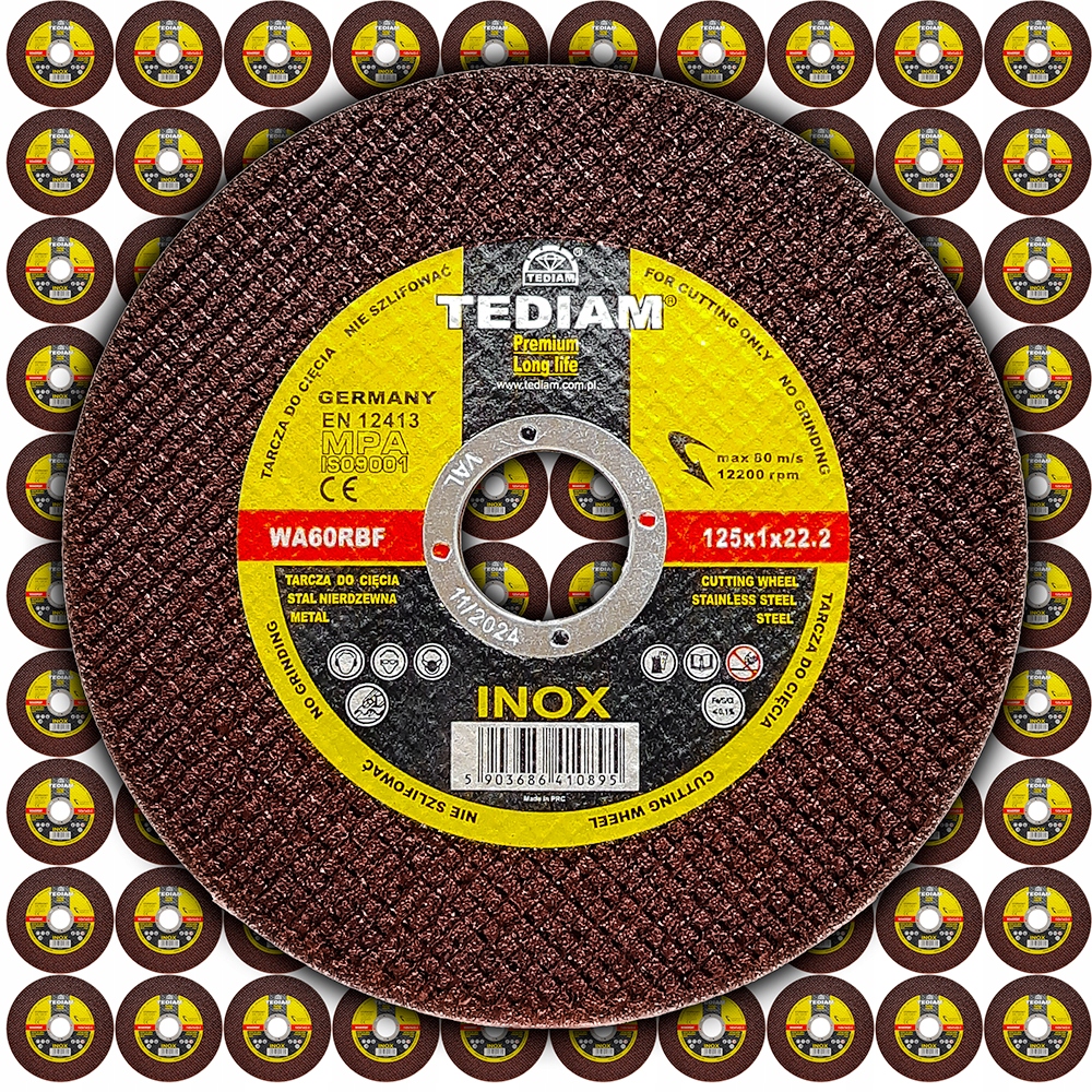 Tarcza do cięcia metalu stali nierdzewnej inox 125 x 1,0 Tediam Premium