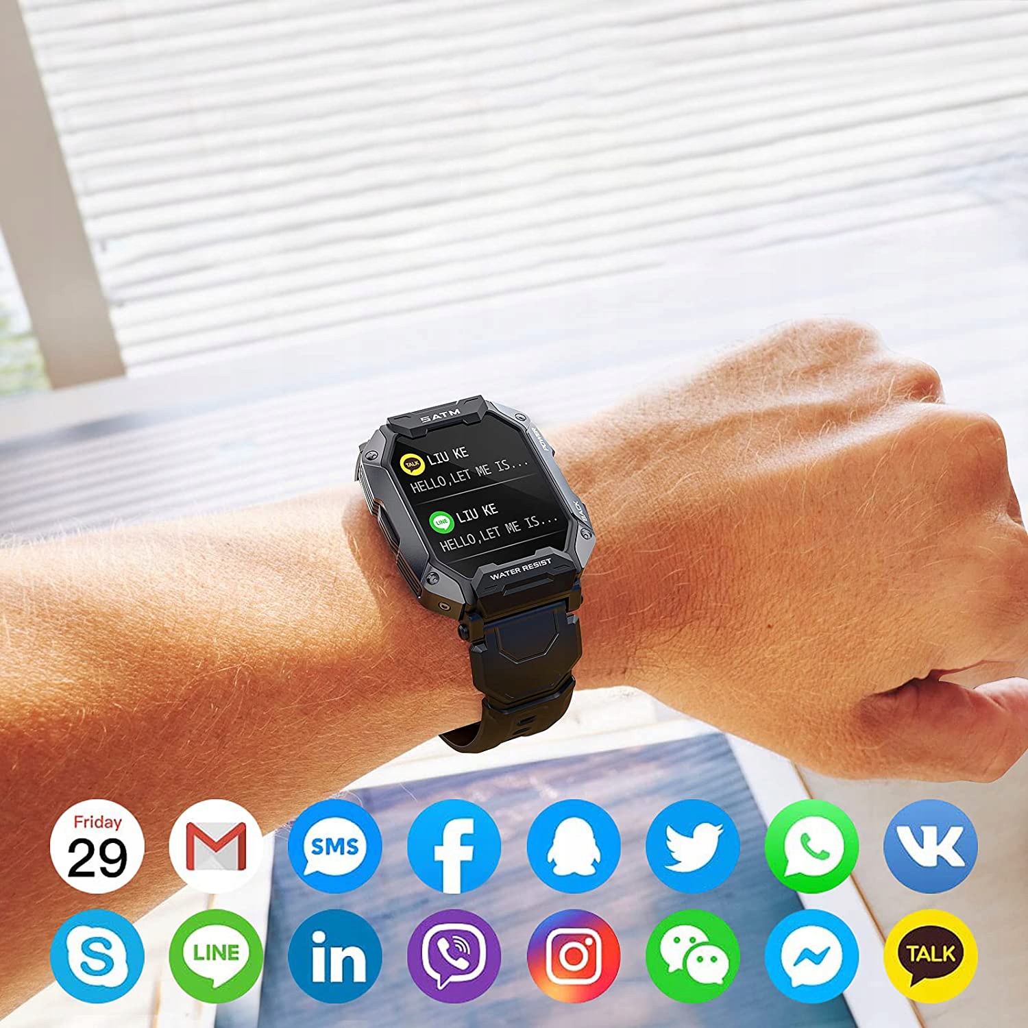 BLUETOOTH SMARTWATCH MĘSKI WODOODPORN 5ATM ZEGAREK Kolor czarny