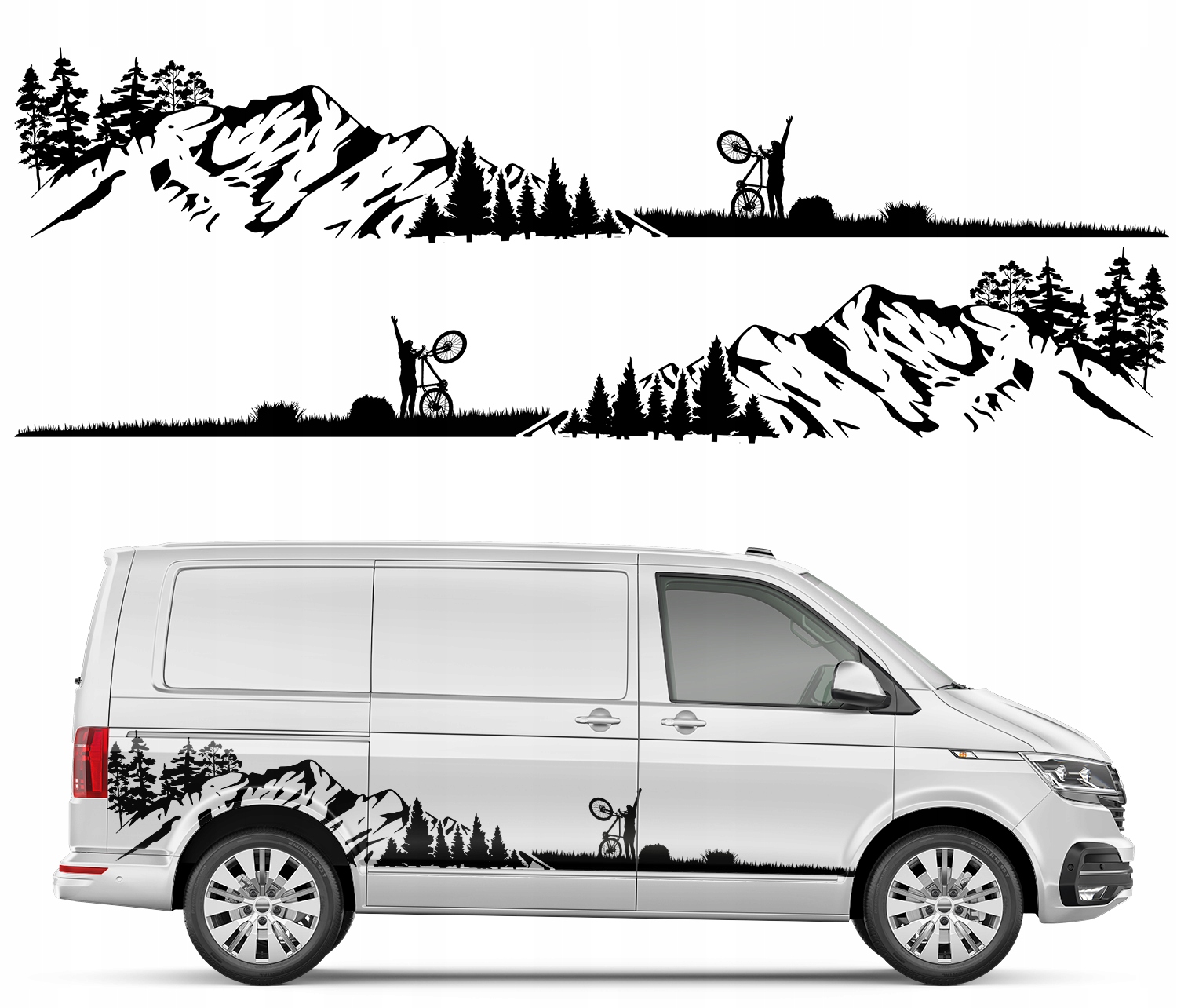 2x Samolepka Grafika na karavan auto Hory Cyklista Las Mountains 57x340