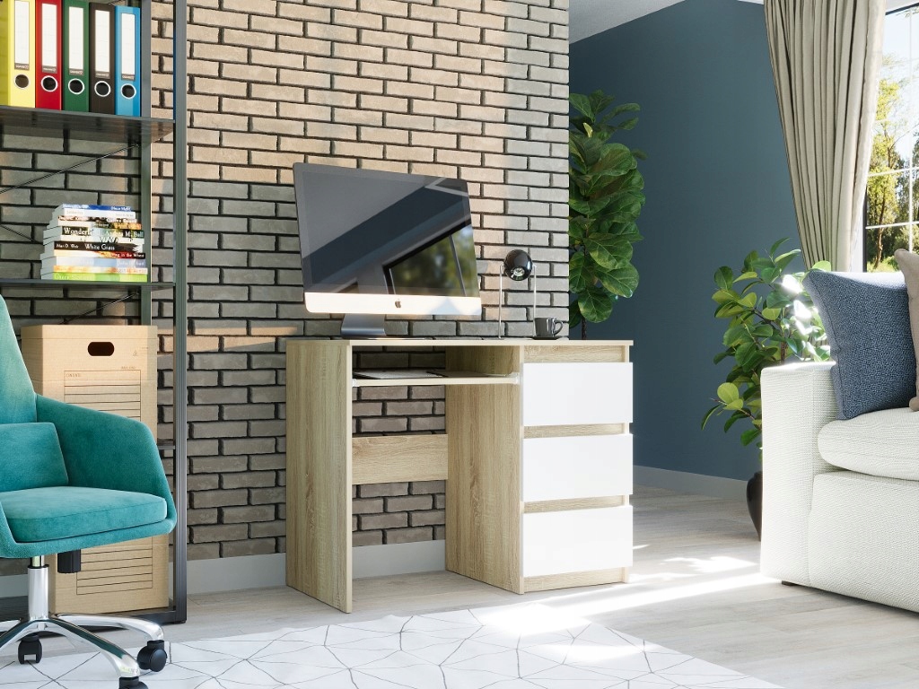 BIURKO KOMPUTEROWE 96CM 3 SZUFLADY STOLIK N-3 MIX SONOMA