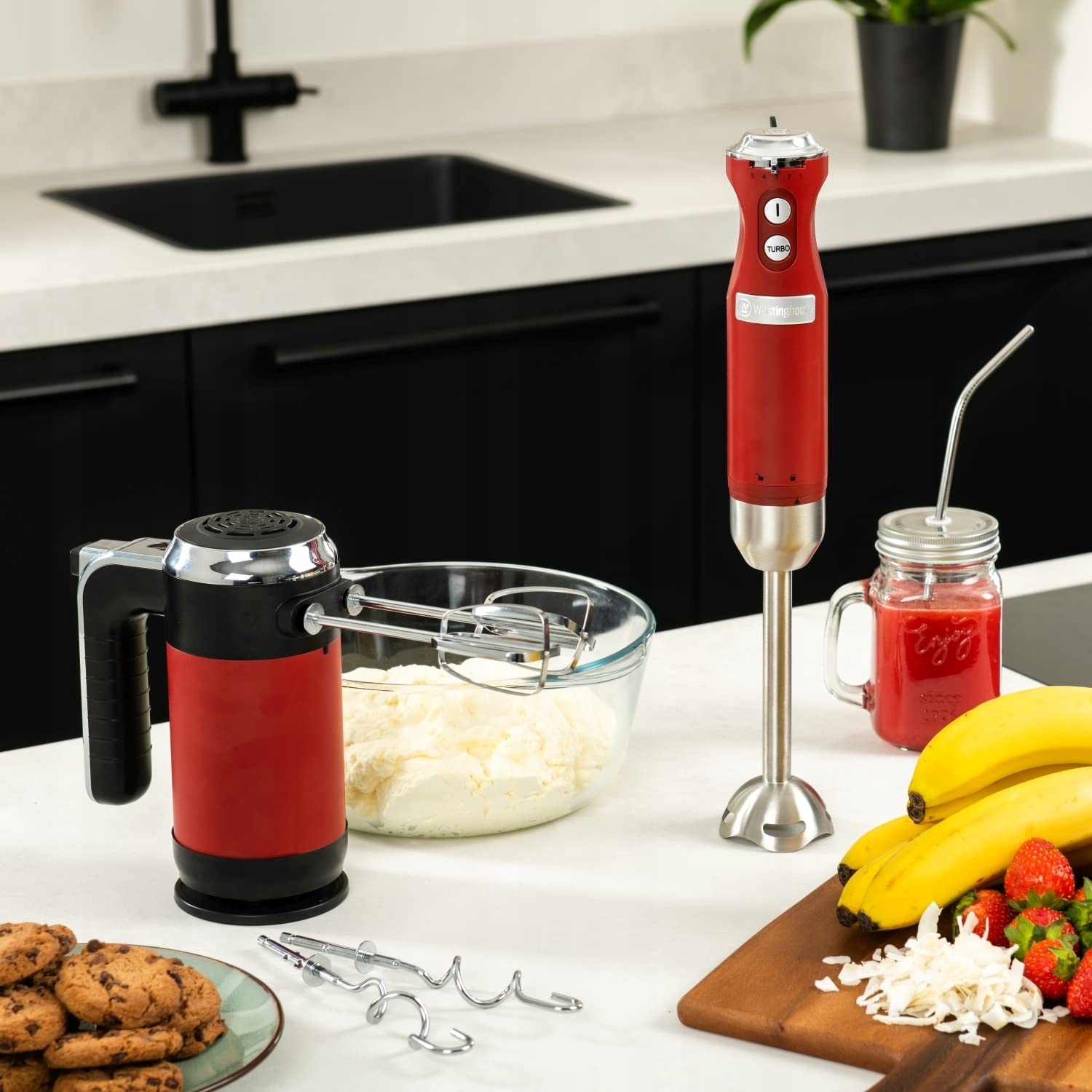 WESTINGHOUSE Retro Blender 600W 4 Prędkości Turbo Stal Czerwony — miniatura 5
