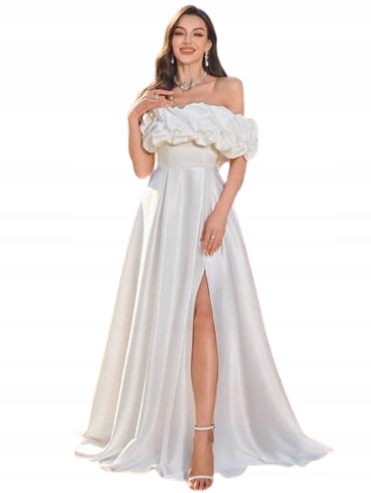 Shein Saténová Svatební Šaty Ecru Na Zip XL 1LYC