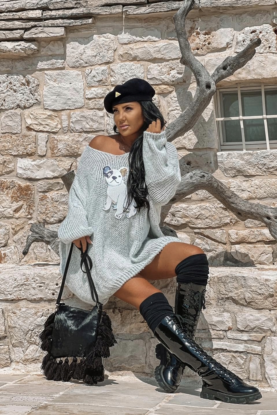 ZOCCO SWETER Z PIESKIEM TUNIKA OVERSIZE SZARY