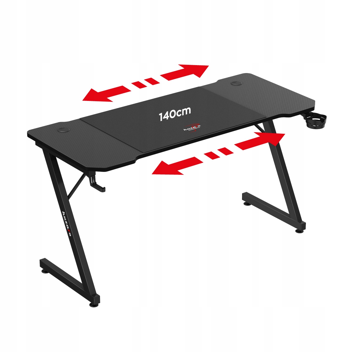 Biurko Gamingowe Komputerowe Huzaro Hero 3.3 Black + Podkładka XXL Szerokość mebla 140 cm
