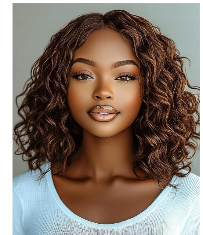 Fashion Idol Peruka Krótkie Kręcone z Ludzkich Włosów Typu Bob Brąz 30 cm