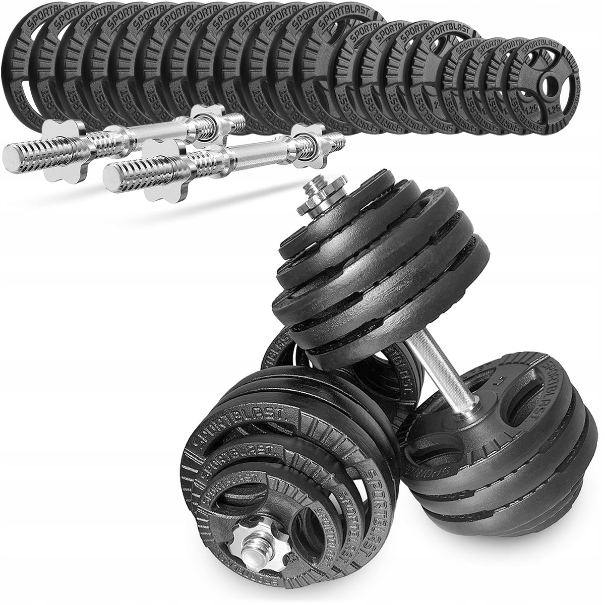 Hantle żeliwne regulowane 2x40kg kierownice gryfy zestaw do treningu 80kg