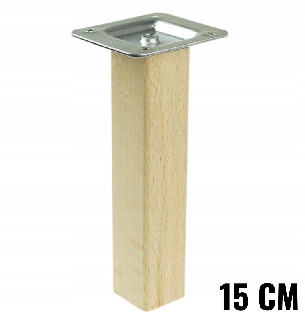 

Nóżka bukowa lakierowana 15 cm, kwadrat z blachą