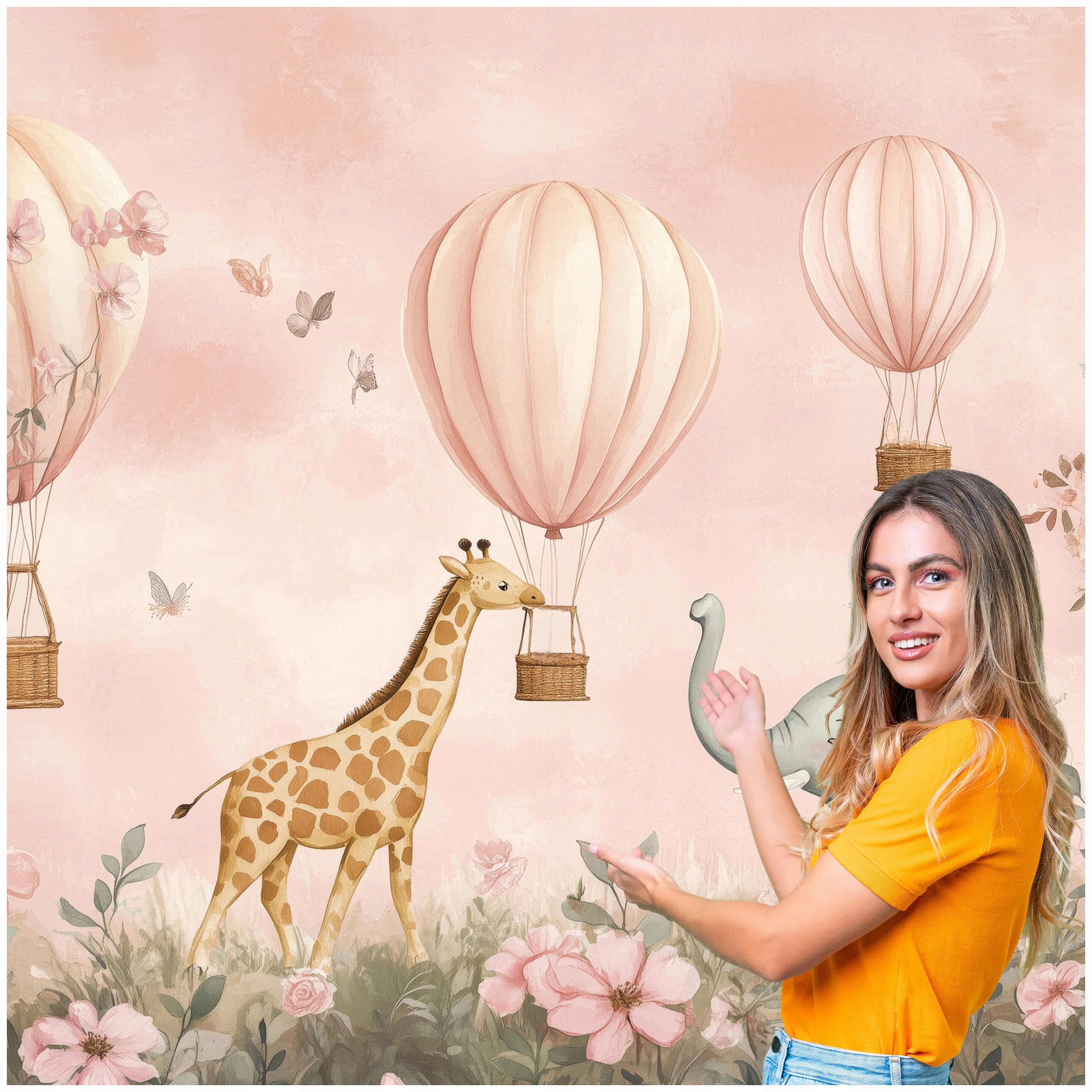 Fototapeta Pre Deti Zvieratá Lúka Balóny Kvety 588x280 DD16W