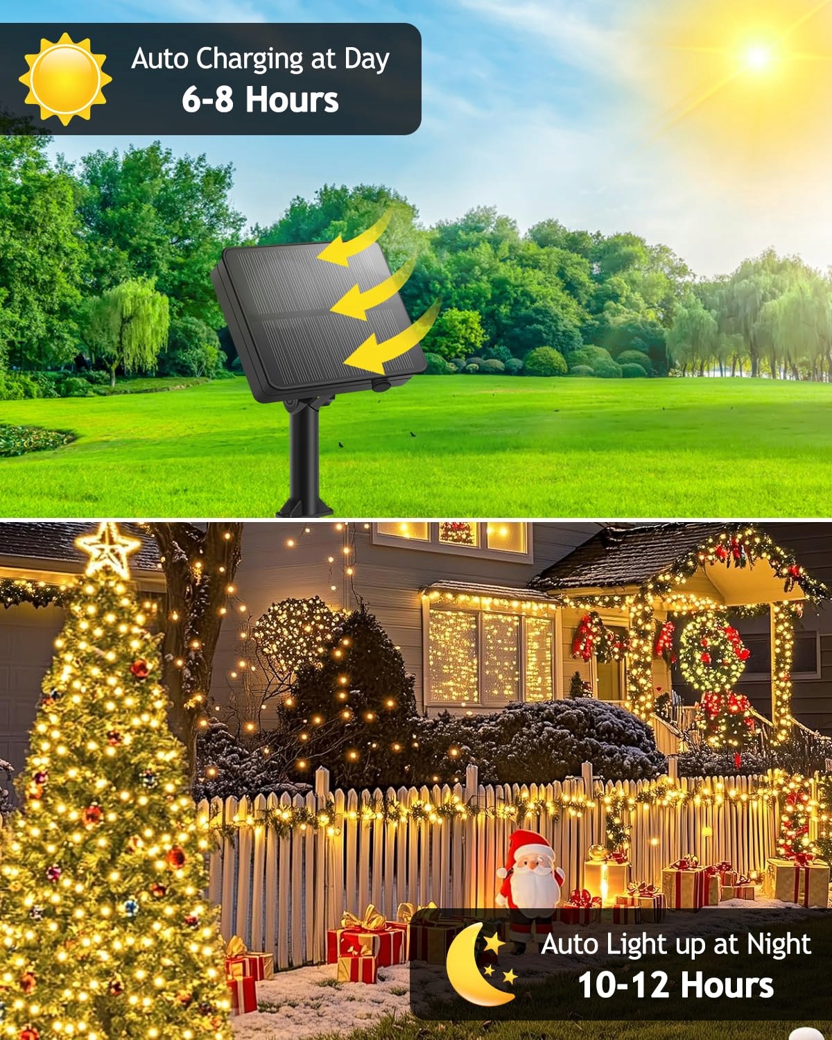 YIFMOO Solarna Girlanda Zewnętrzna 12M 120LED 8 Trybów IP65 Wodoodporna — miniatura 3