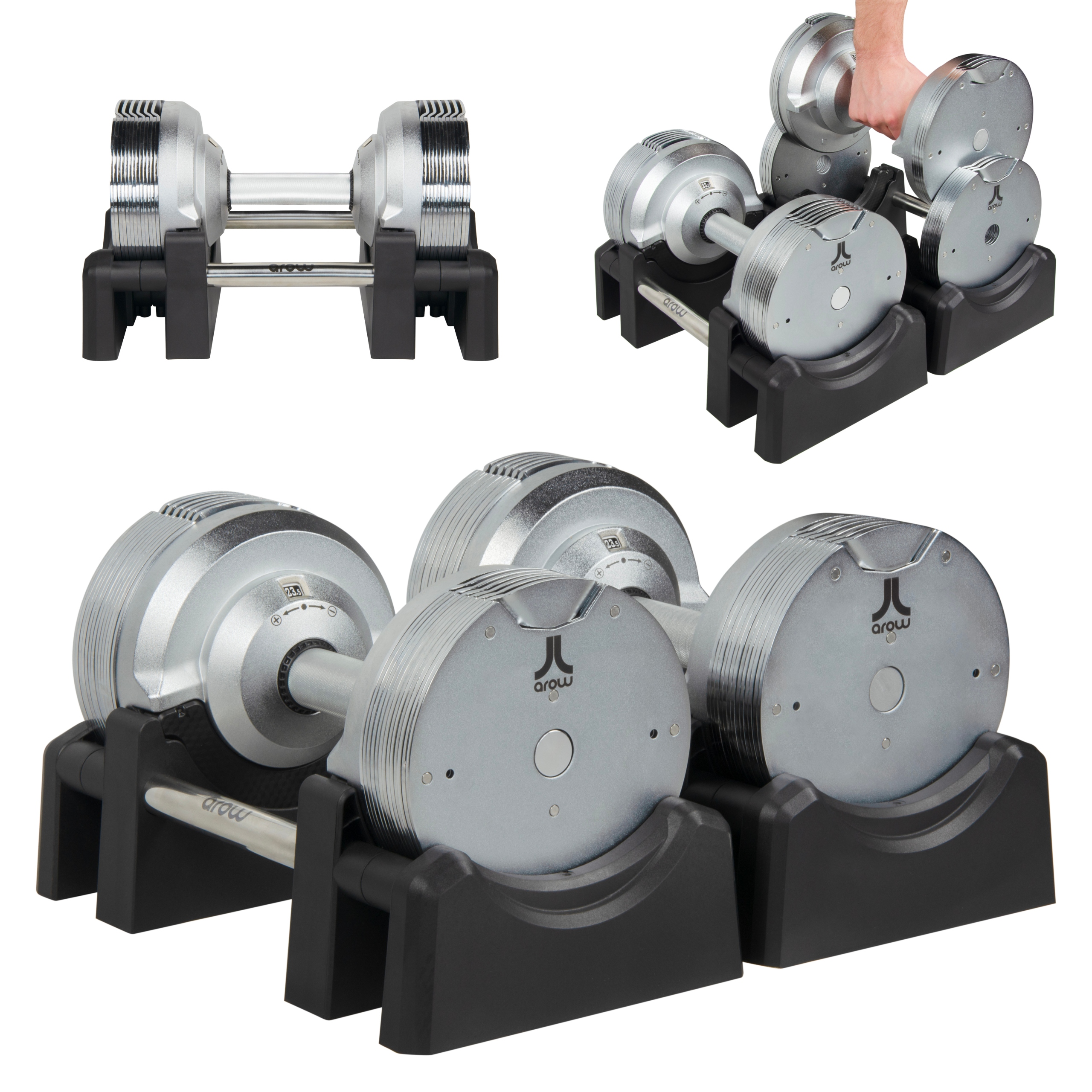 Zestaw 2X Hantla Regulowana 23,5 kg Sztangielka Srebrna regulacja co 1,5kg