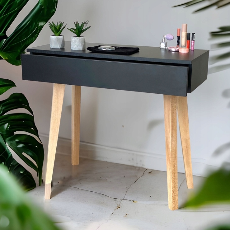 TOALETKA CZARNA LENA DREWNIANE NÓŻKI MAT 90CM Marka Meblano