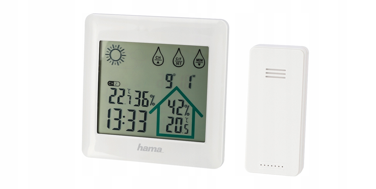 MARKOWA STACJA POGODY HAMA ACTION TEMPERATURA WILGOTNOŚĆ PROGNOZA ZEGAR EAN (GTIN) 4047443420633