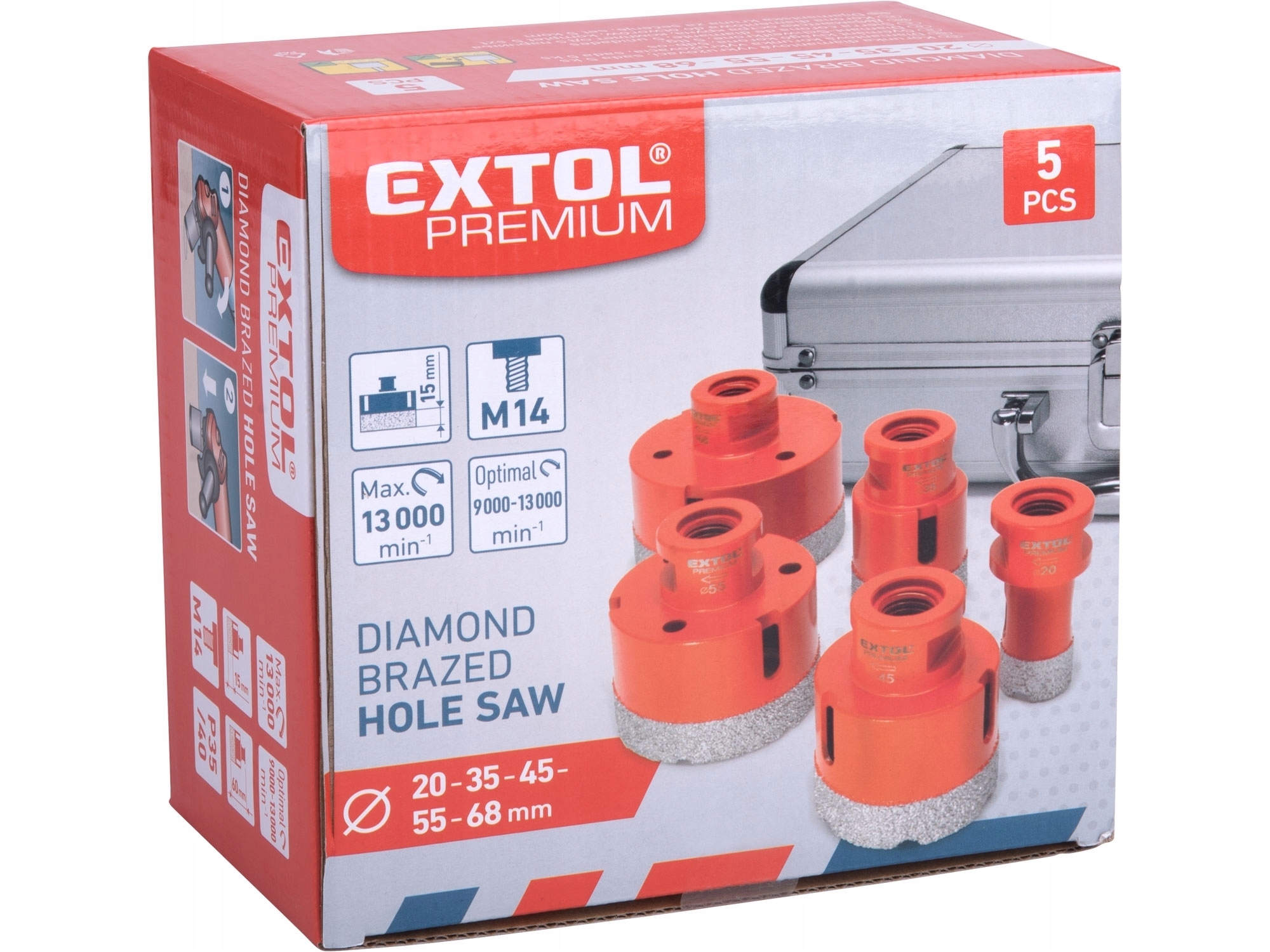 Sada Diamantových Děrovačů na glazuru M14 20-35-45-55-68 mm