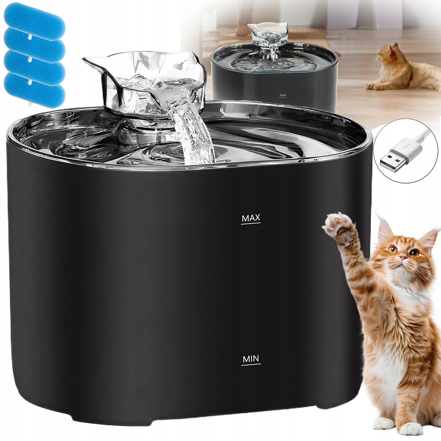 Levně Automatické Krmítko Fontána Pro Kočky Psa Miska Tiché Krmítko+filtr