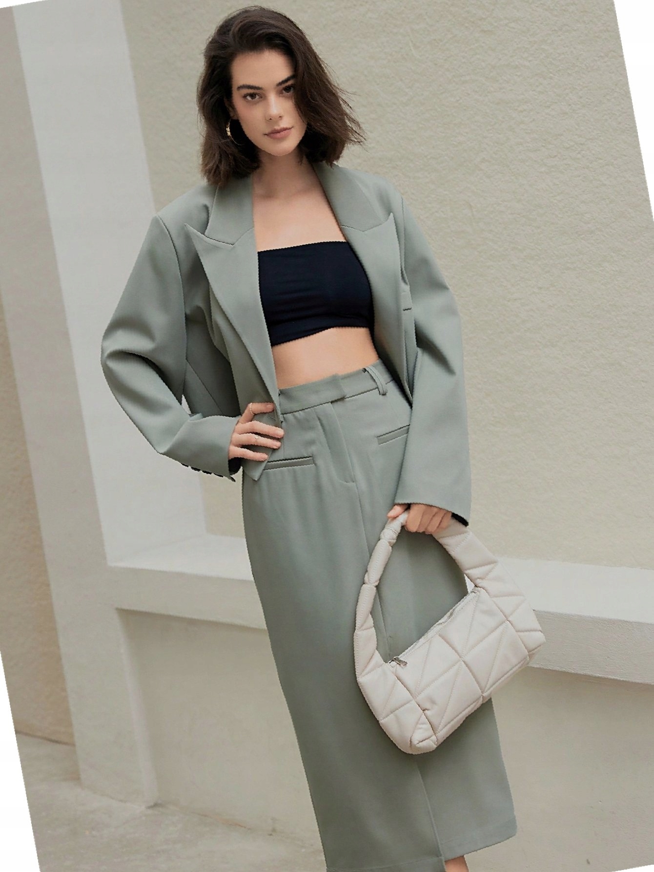 Dámský olivový námořnický Sako Sukně Maxi L 40