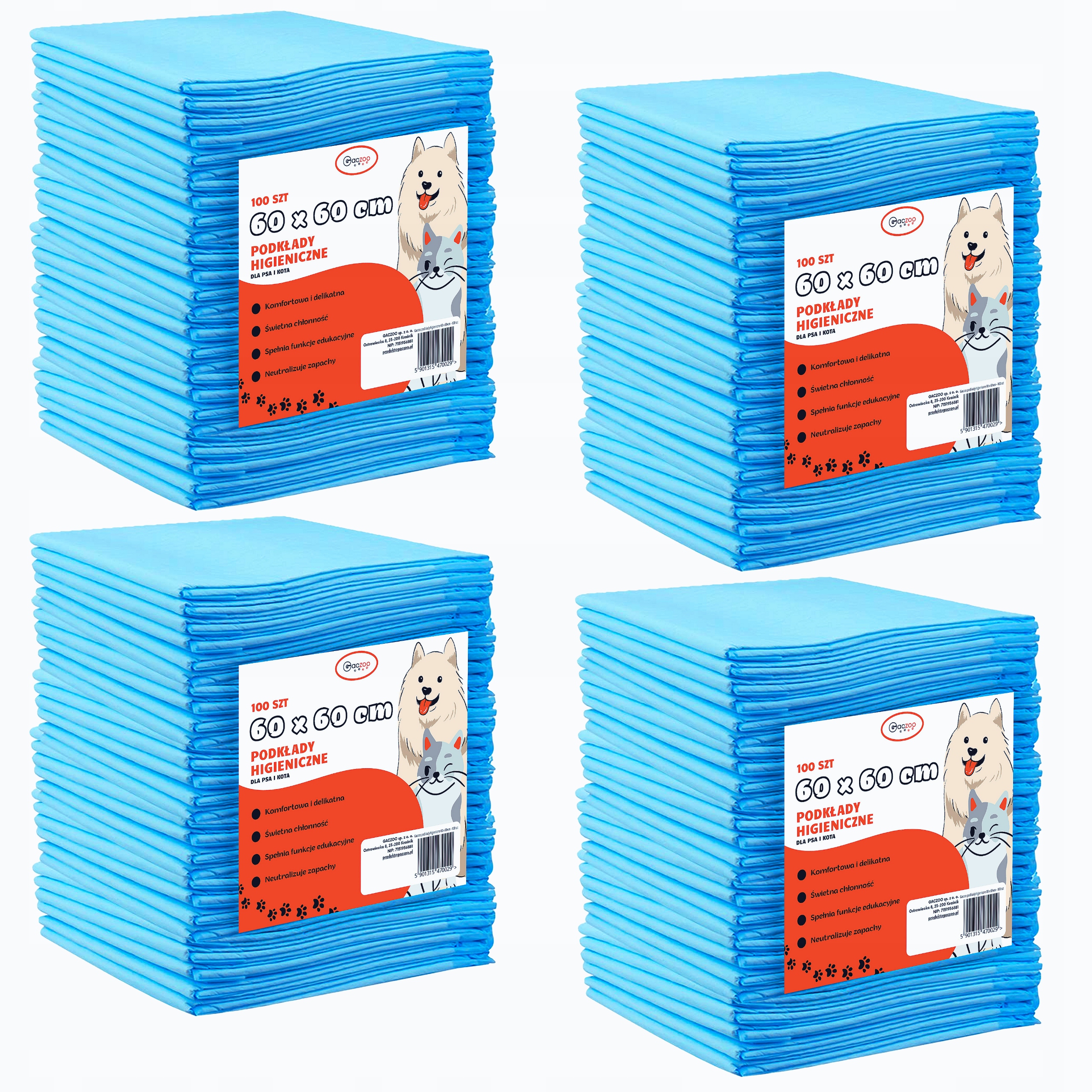 Hygienické podložky pro psa a kočku absorpční podložky 60 x 60 cm 400 ks Gaczoo