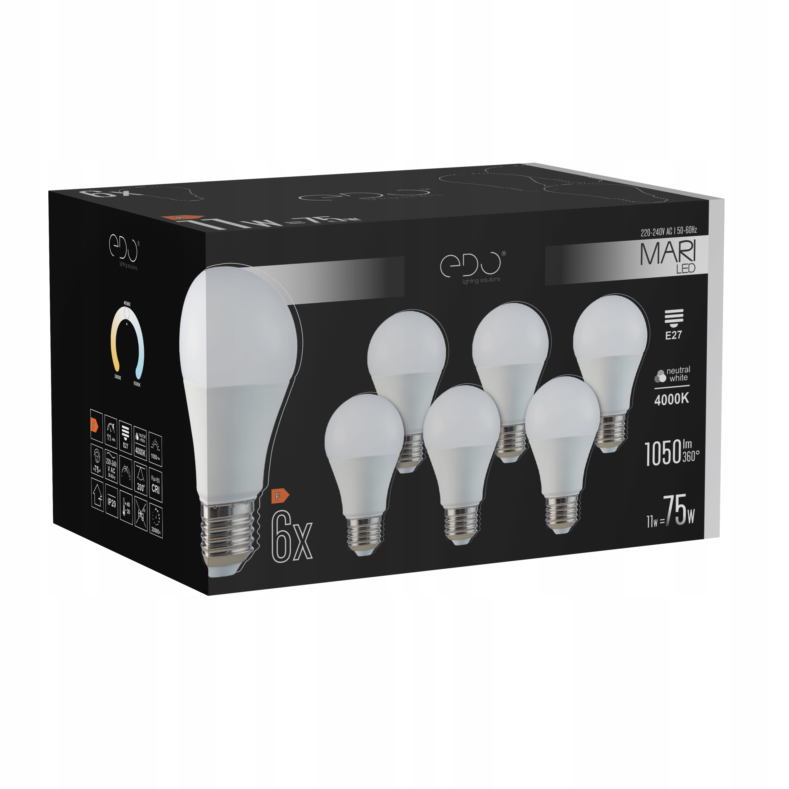 

Zestaw 6x Żarówka Led E27 A60 11W 4000K 1050lm Edo