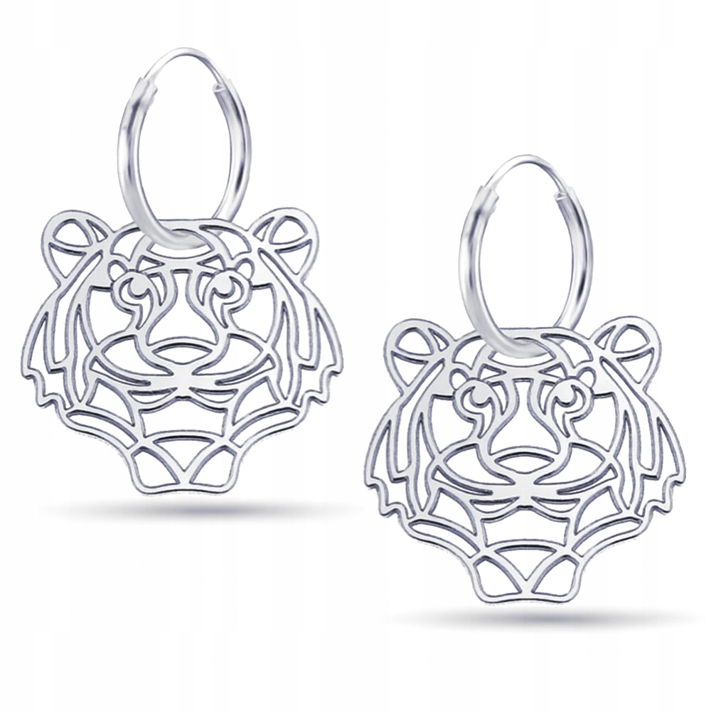 Stříbrné malé kruhové náušnice s motivem tygří hlavy stříbro 925