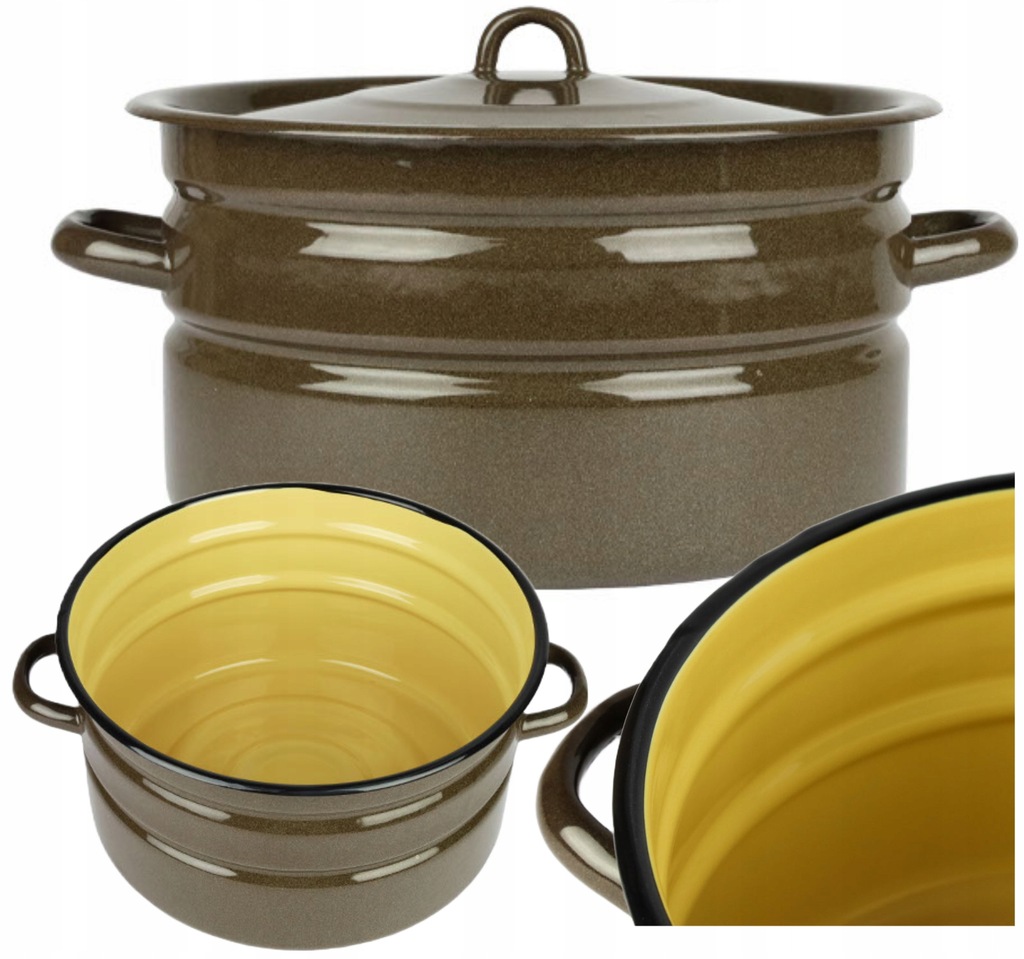 Garnek Emaliowany 14L Z Pokrywką Tradycyjny Gar Duży Powidlak Szeroki 32CM