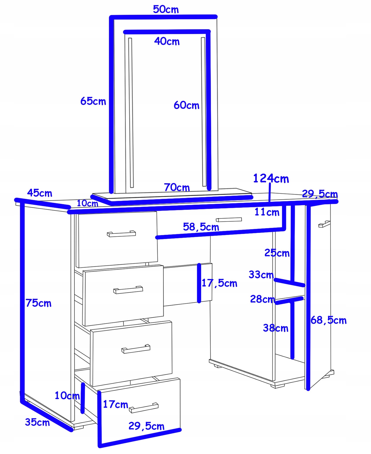 TOALETKA SZUFLADY WIZAŻ MAKIJAŻ Z OŚWIETLENIEM LED Kolor mebla dąb sonoma
