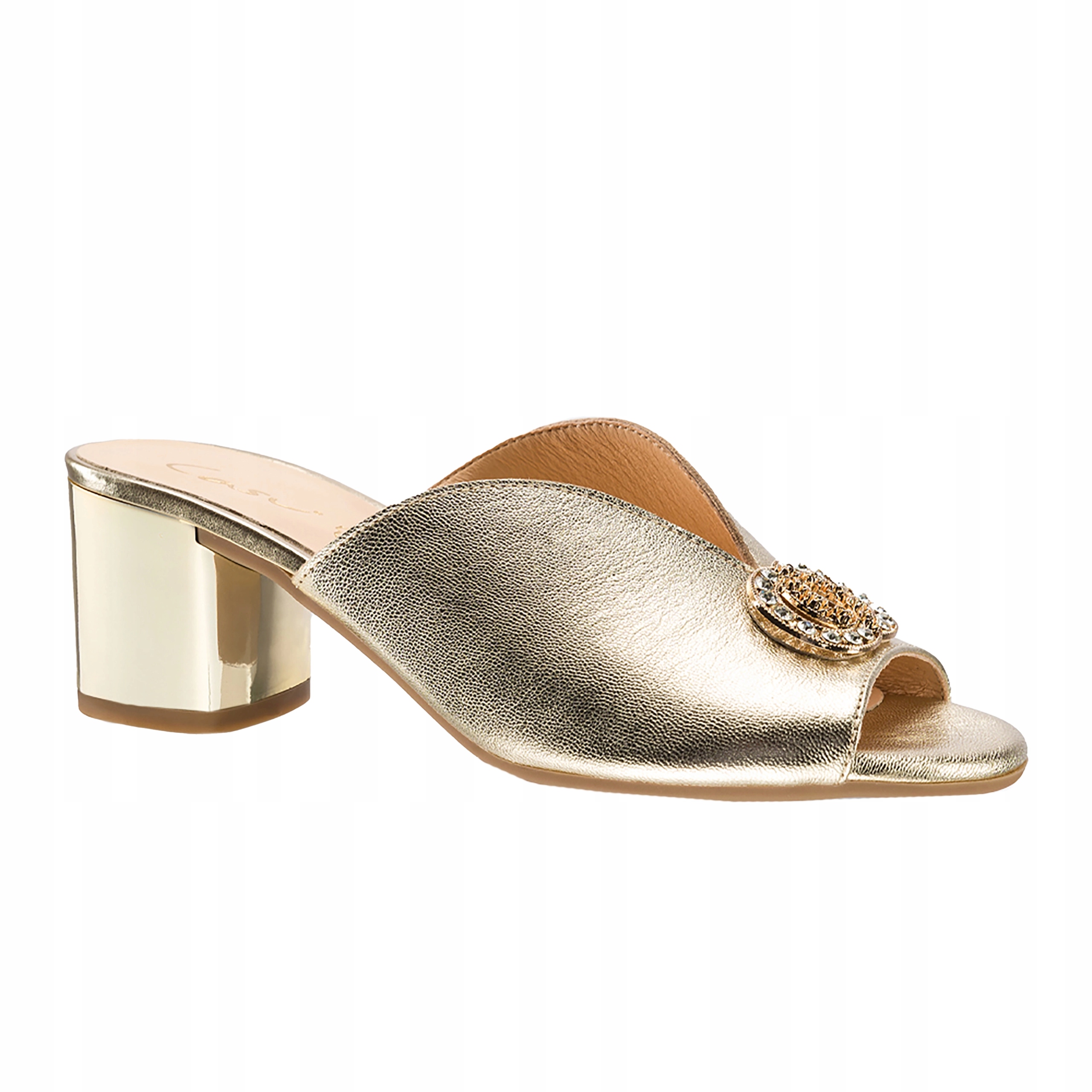 Dámské Nazouváky žabky s vsazeným blokem, Polský výrobek, zlatá velikost 39