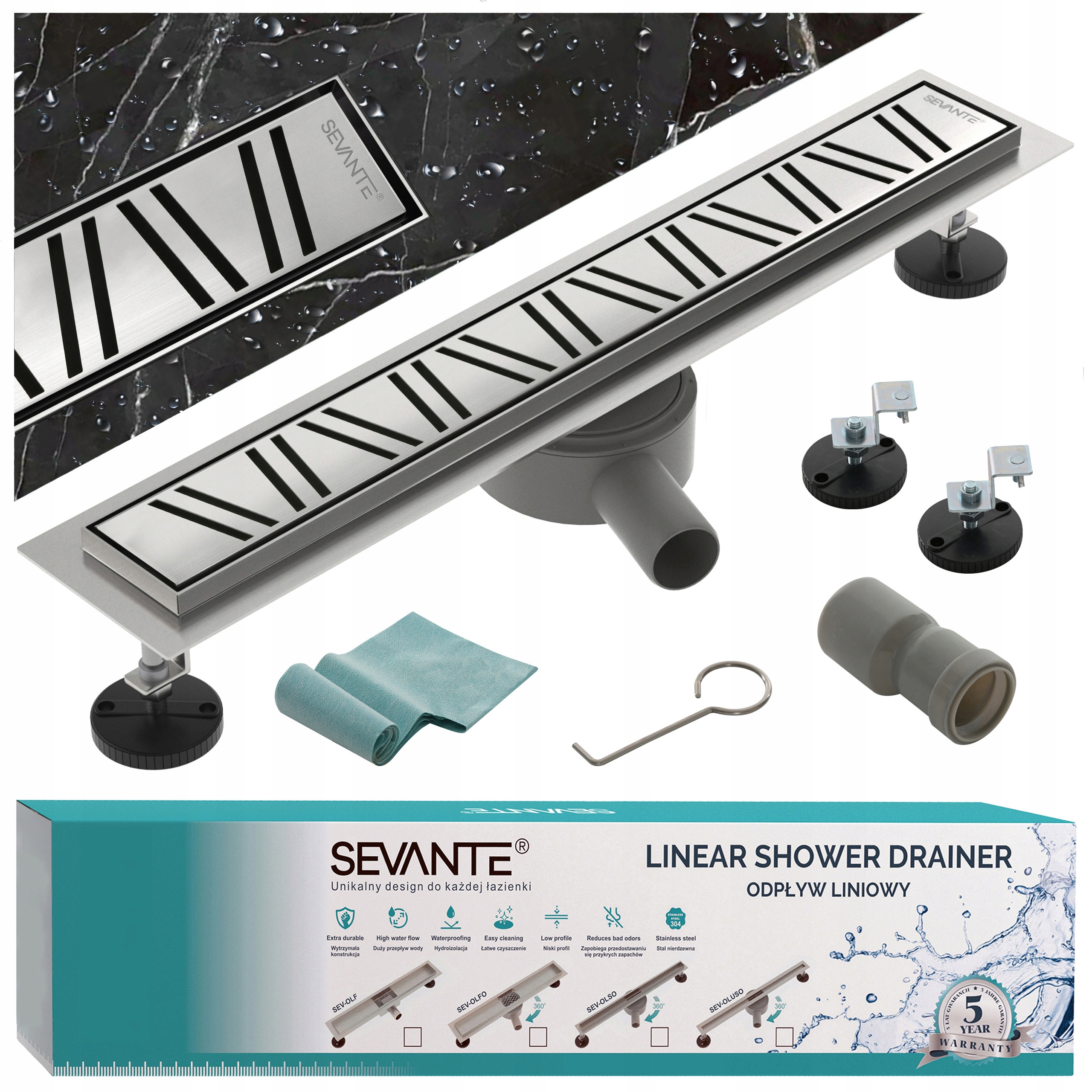 Lineárny odtok s maskovačom 120 cm Flat inox nerezová oceľ, otočný sifón