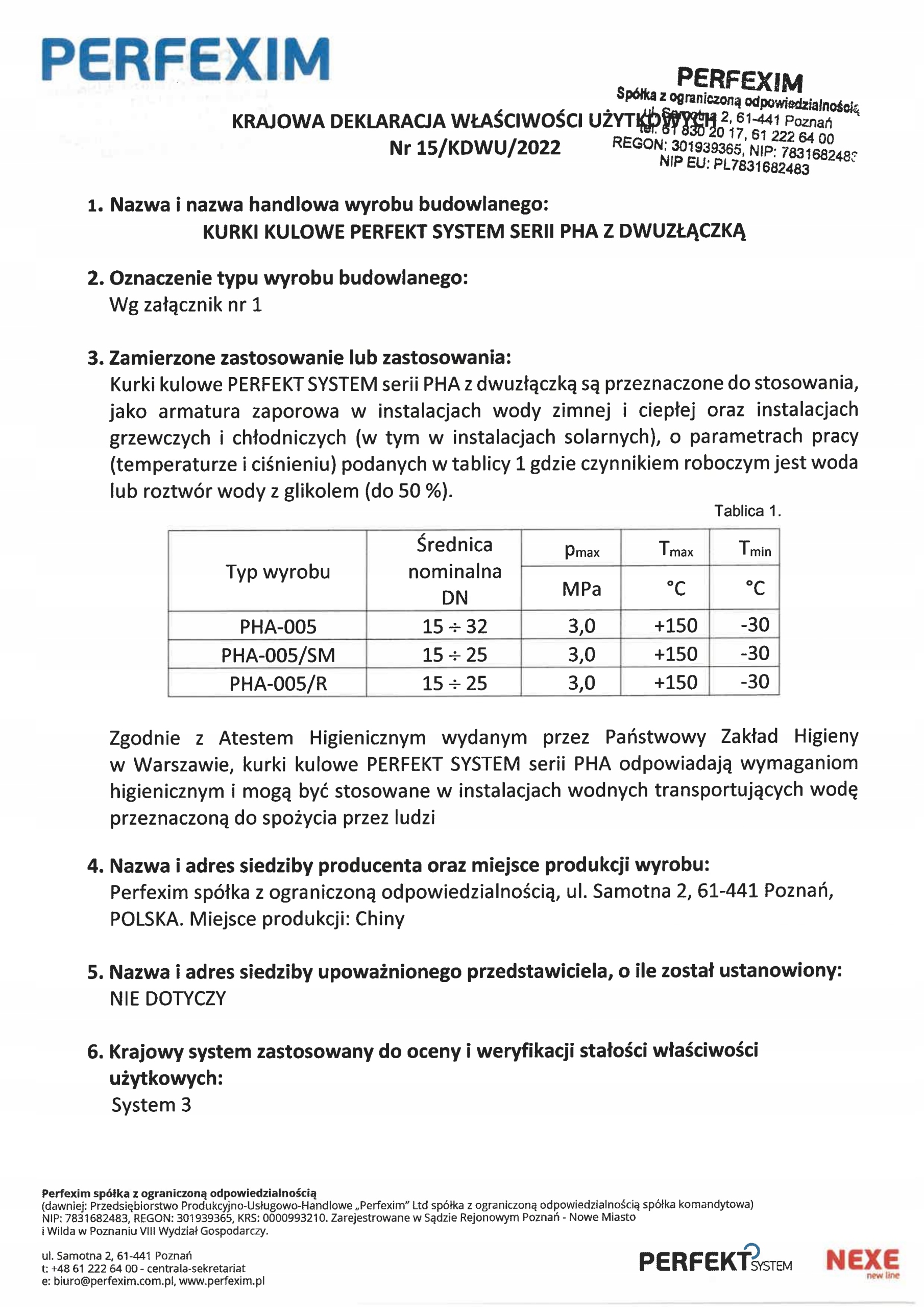 PERFEXIM ZAWÓR KULOWY PÓŁŚRUBUNEK RĄCZKA DN15 PERFEKT SYSTEM 1/2" WZ Rodzaj kulowy