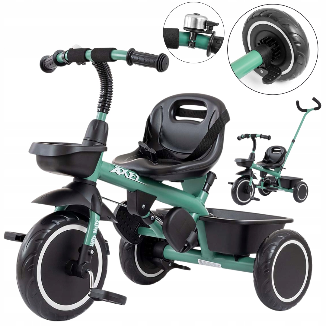 Rowerek Trójkołowy z rączką pasy bezpieczeństwa koła Eva Axel Milly Mally