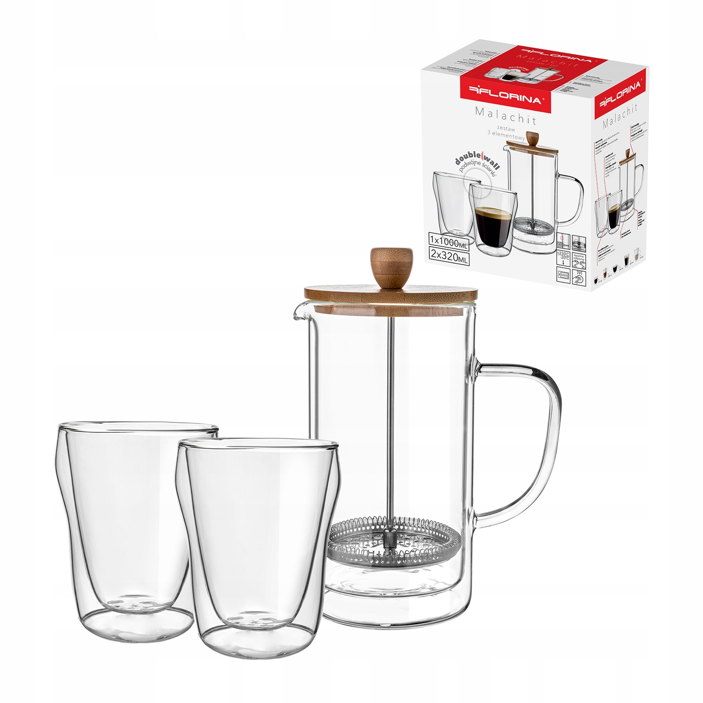 

Zaparzacz 1 l i szklanki termiczne Malachit 300 ml