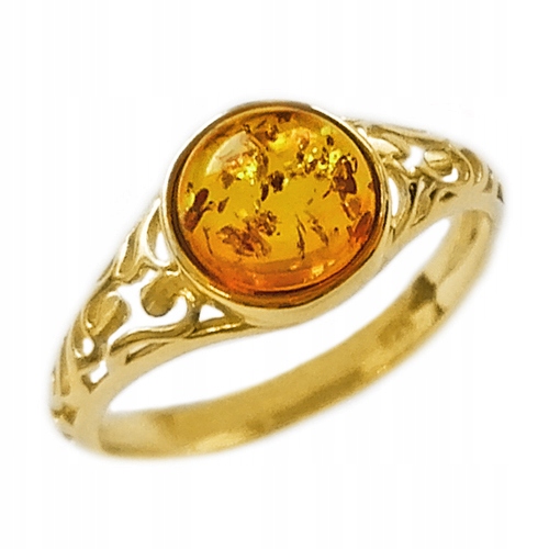 Zlatý Prstýnek s přírodním Jantarem Stříbro 925, pozlacený, velikost 19