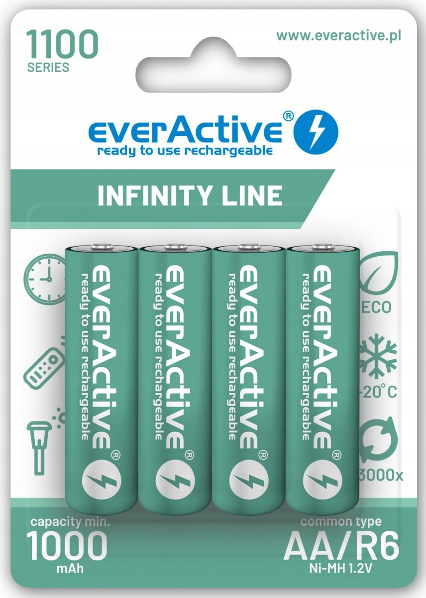 4x Baterie AKUMULATORKI EverActive AA R06 1000mAh LR06 Grube Paluszki