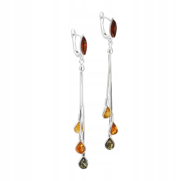 Stříbrné Dlouhé Náušnice S Barevným Baltským Stříbro , Stříbro 925