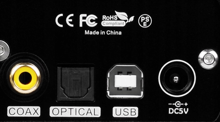 DAC TOPPING E50 MQA DSD USB COAX TOSLINK CZARNY Złącza złącze USB typ B