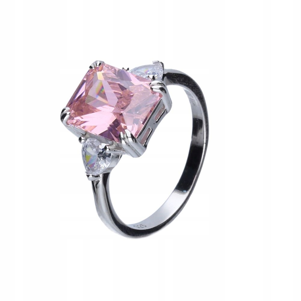 Stříbrný prstýnek 925 s růžovou obdélníkovou zirkonií, elegantní pro maminku 16