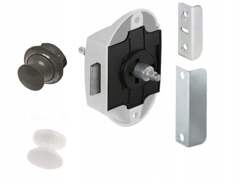 

Zamek meblowy dwustronny push-lock szary na pręty
