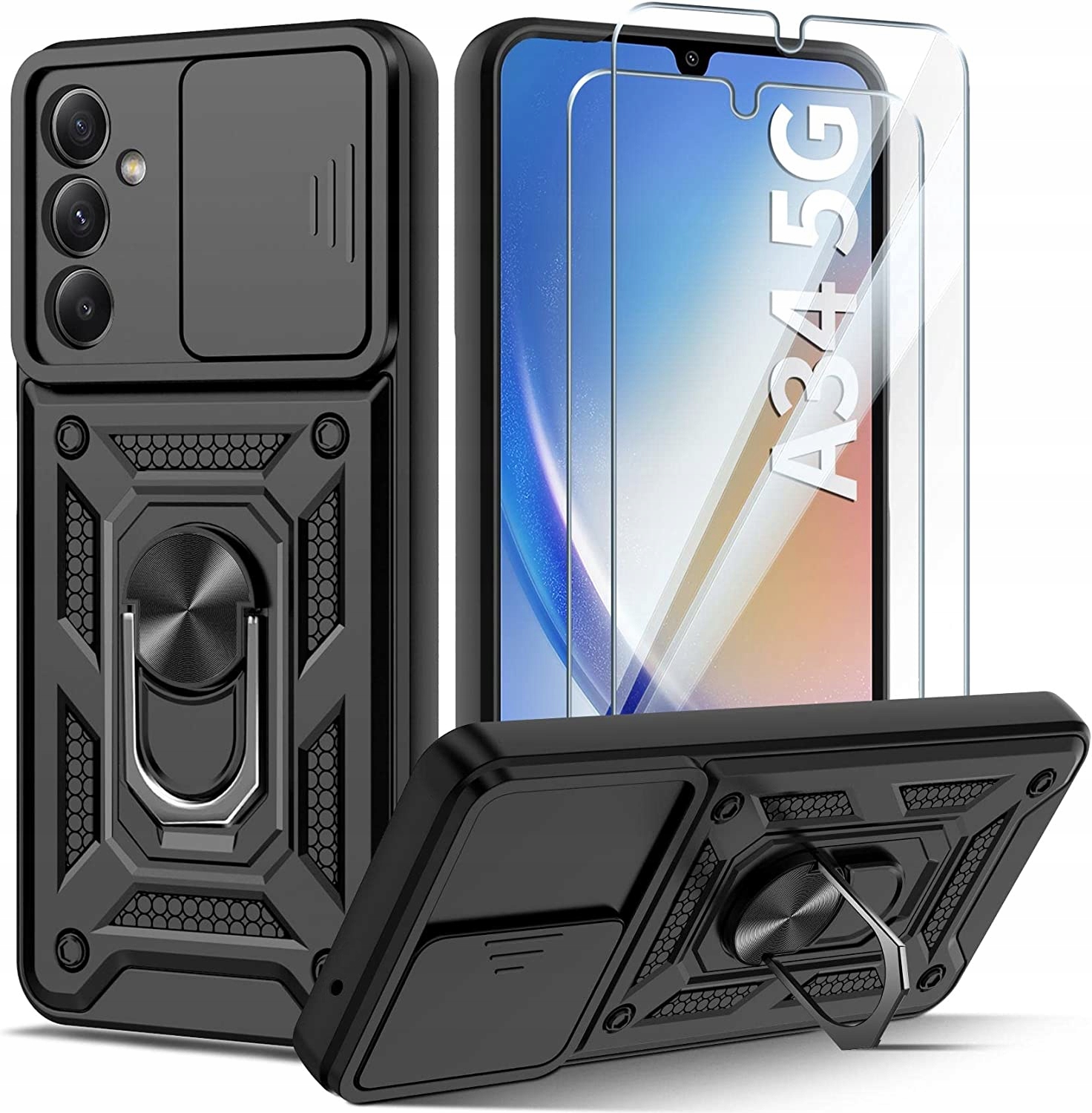 Etui do SAMSUNG GALAXY A34 + 2xSZKŁO PANCERNE RING