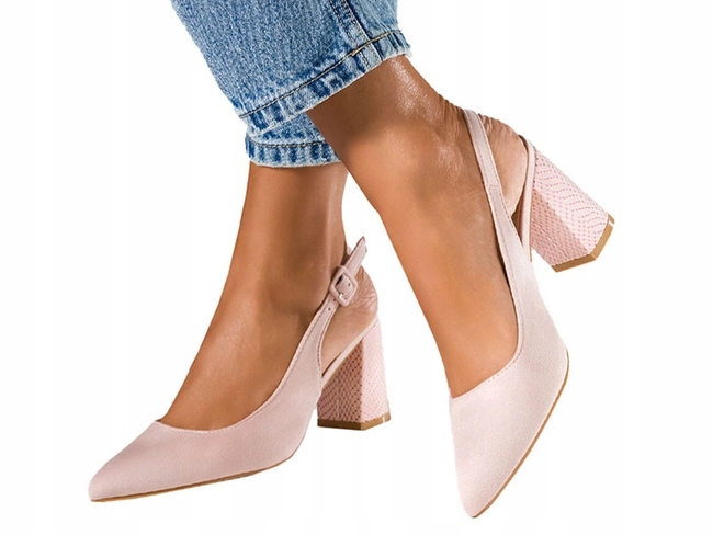 CZÓŁENKA DAMSKIE NA OZDOBNYM OBCASIE SŁUPKU MODNA ODKRYTA PIĘTA LEKKIE r 38