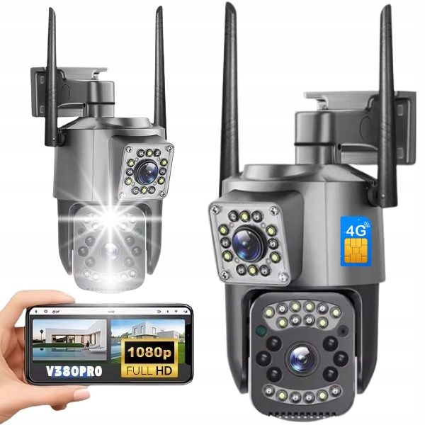 Zewnętrzna kamera Full Hd dwa obiektywy 8MP na Kartę Sim 4G Ethernet