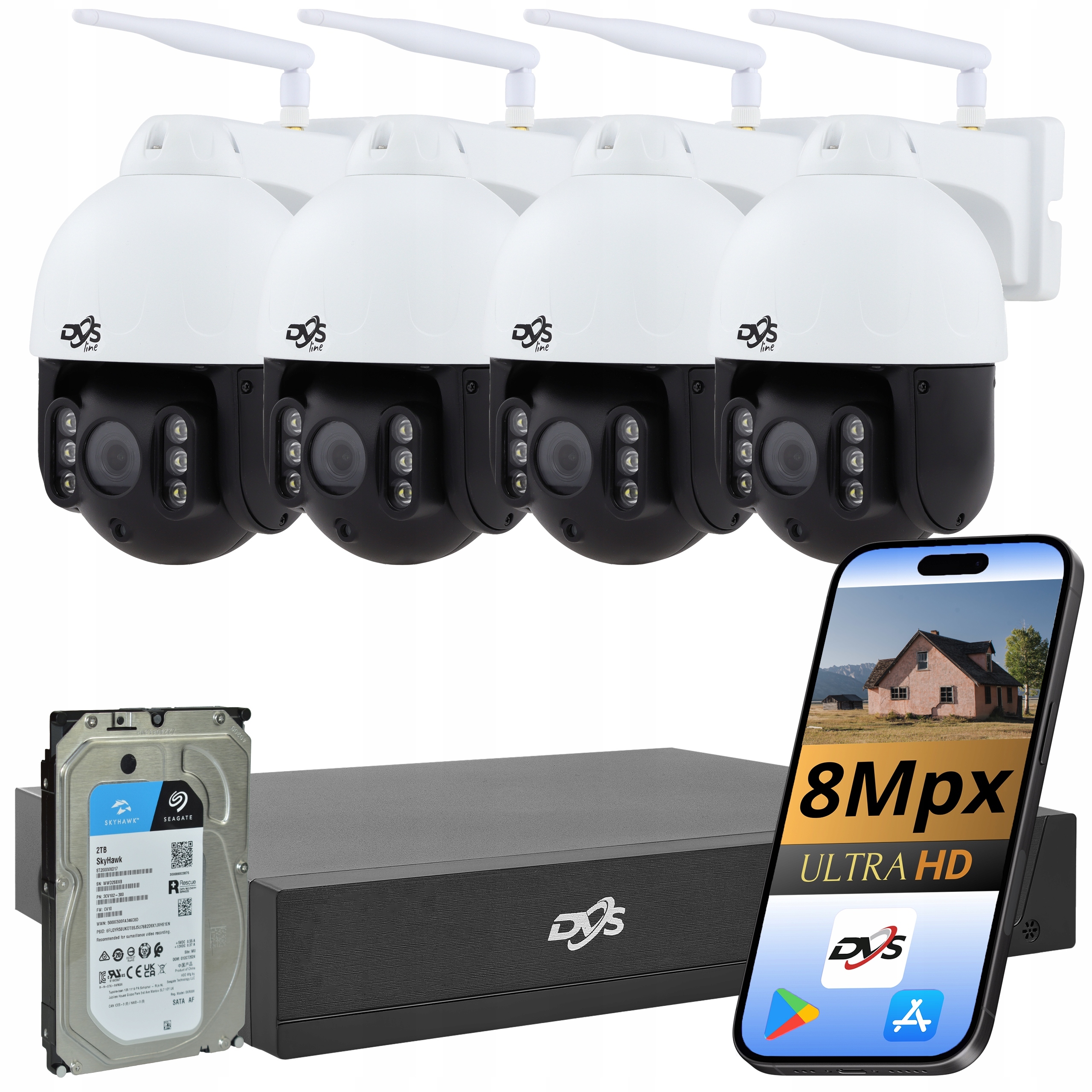 Sada 4 Kamer Wifi 4K Otočné Bezdrátové Kamery 8MP Monitorování Dvs 2TB