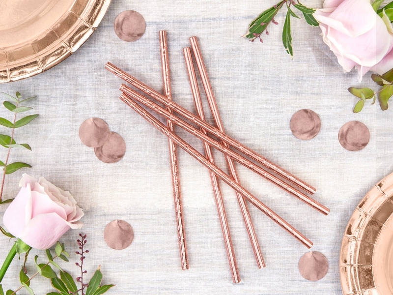 SŁOMKI PAPIEROWE 19,5cm Rose Gold na Imprezę 10szt Materiał papier