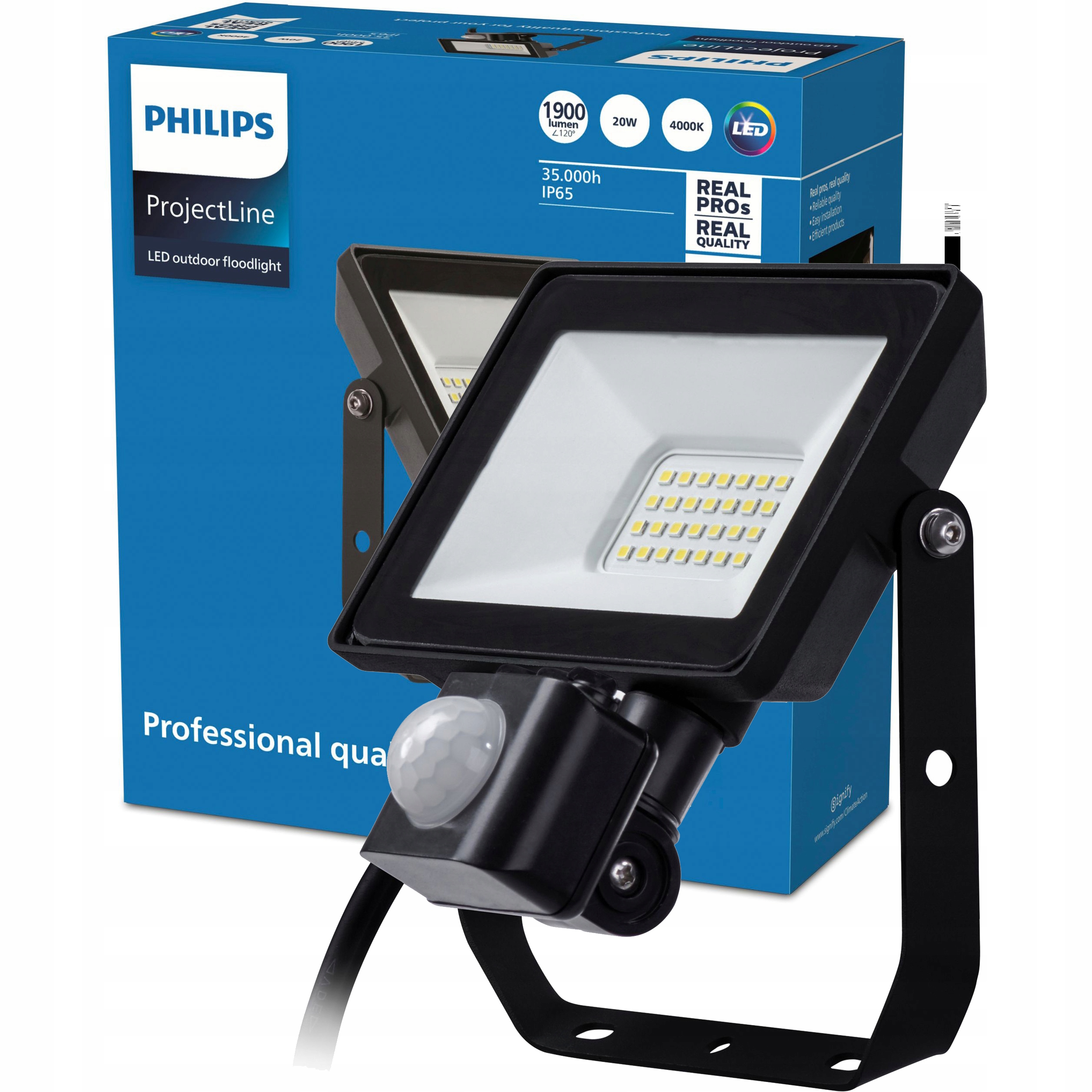 Led reflektor 20W 4000K IP65 Halogenový reflektor s pohybovým senzorem Philips