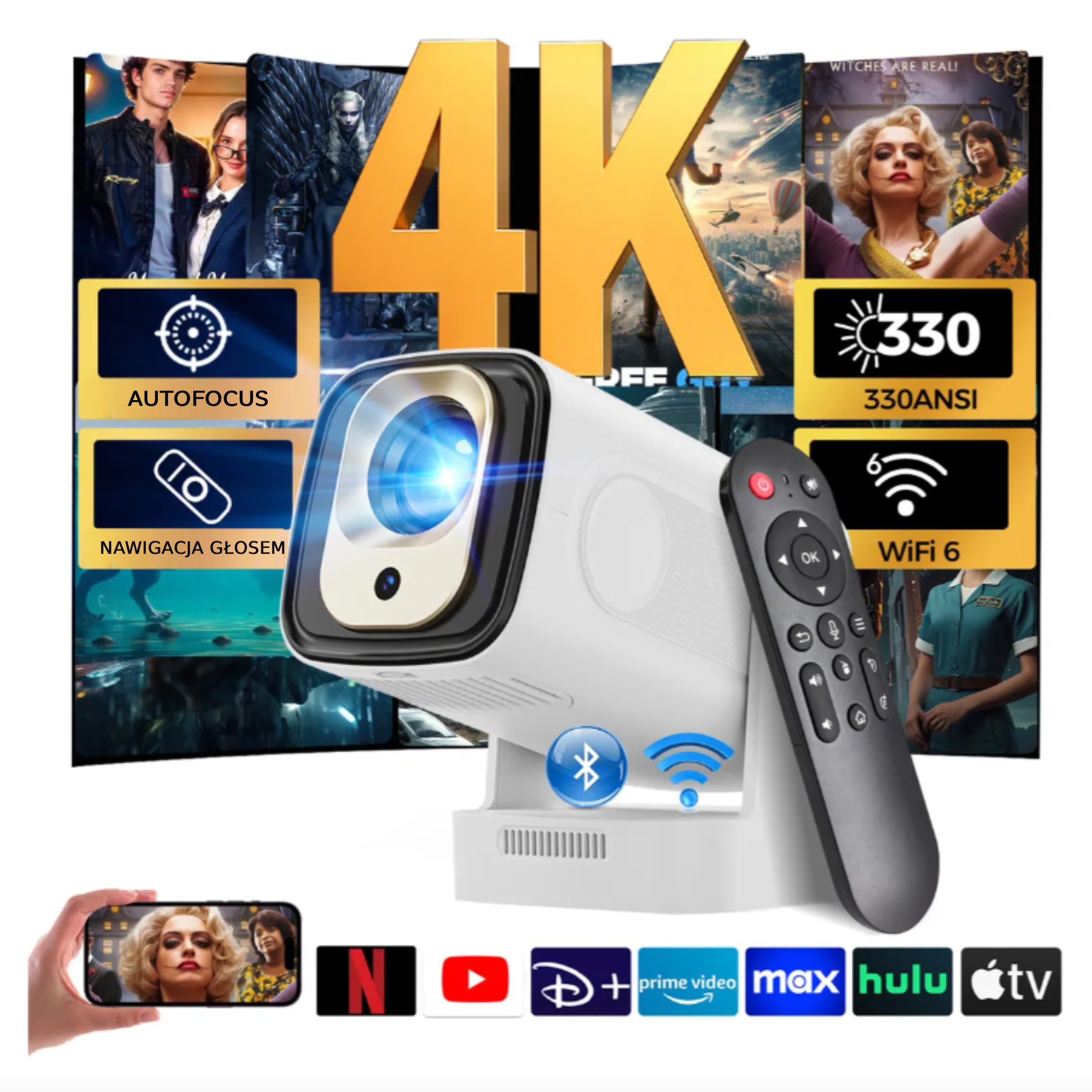 PROJEKTOR RZUTNIK SMART OPTICAST HY 260 FULL HD 1920X1080 JASNOŚĆ 400 LM