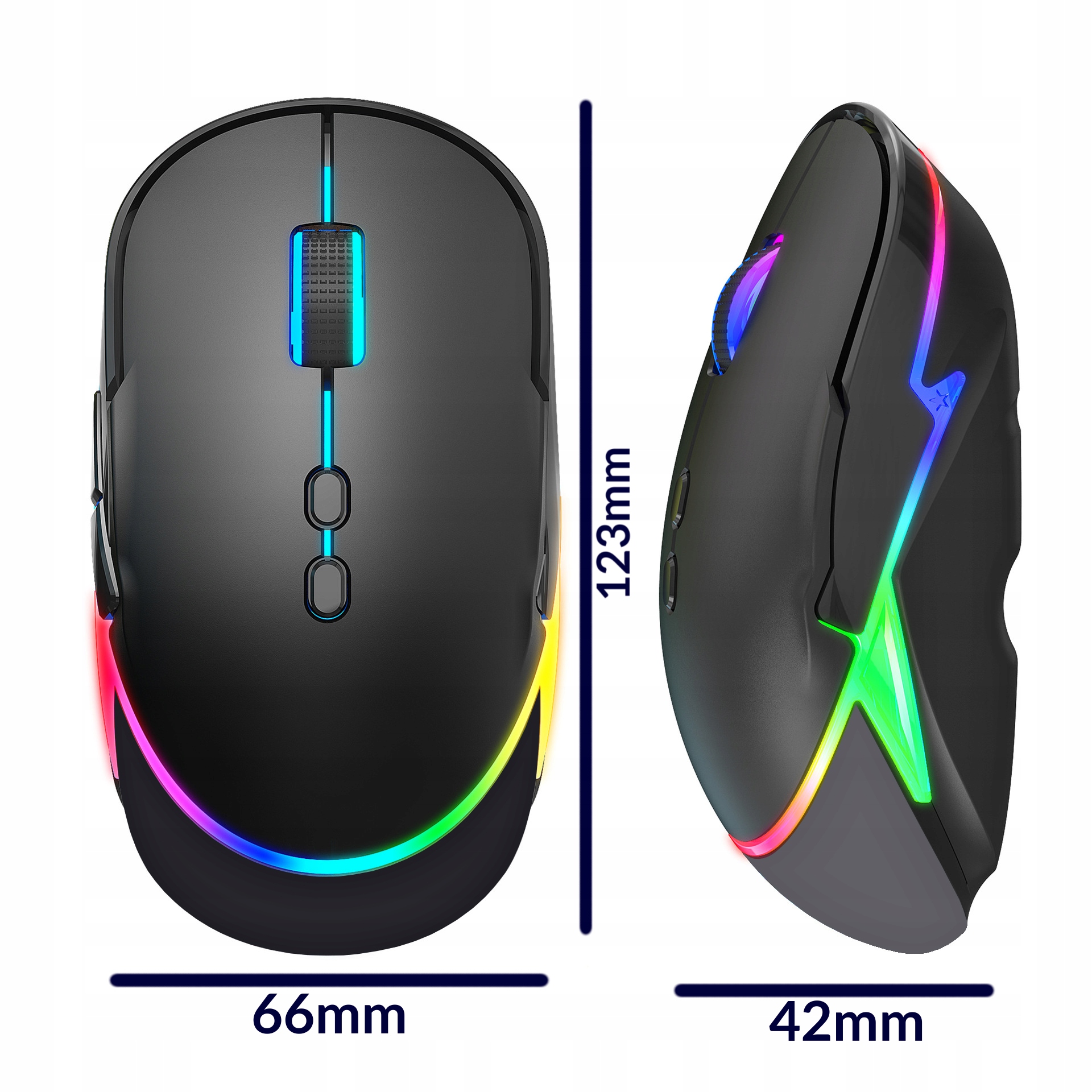 MYSZKA BEZPRZEWODOWA GAMINGOWA KOMPUTEROWA PODŚWIETLANA CICHA ERGONOMICZNA Interfejs USB (Radio 2.4 GHz)