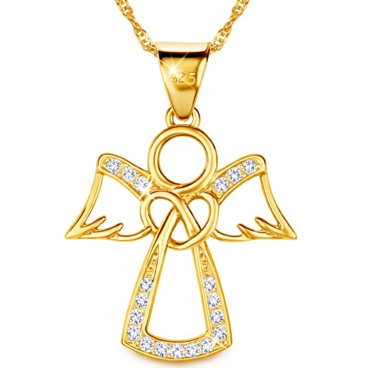 Řetízek medailonek anděl srdce se zirkonem stříbro pozlacený 925