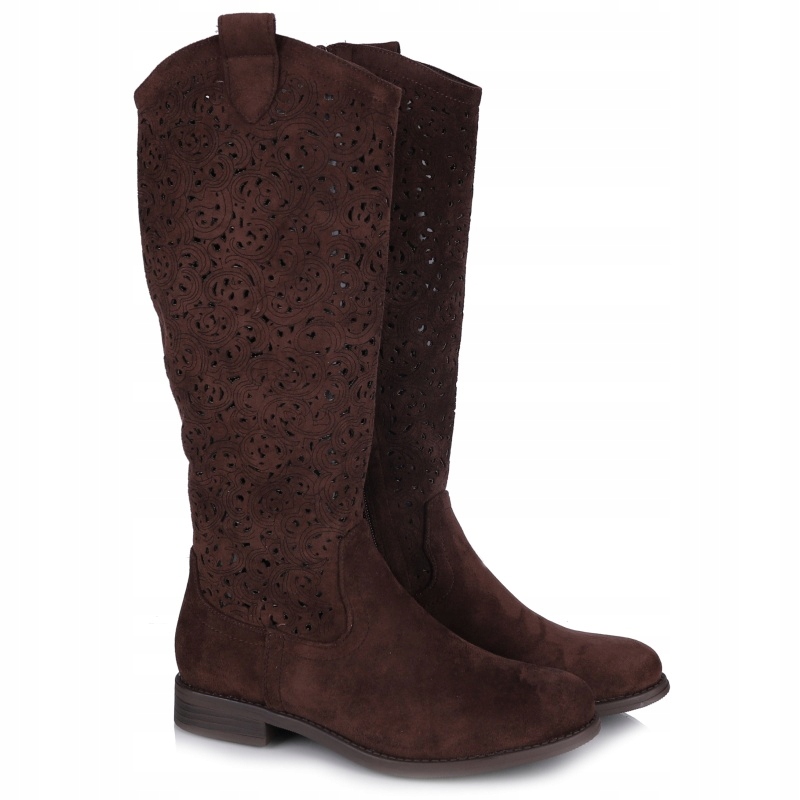 Dámské ažurové kozačky S.Barski HY61-8023 Brown čokoládové Eko Vel. 37