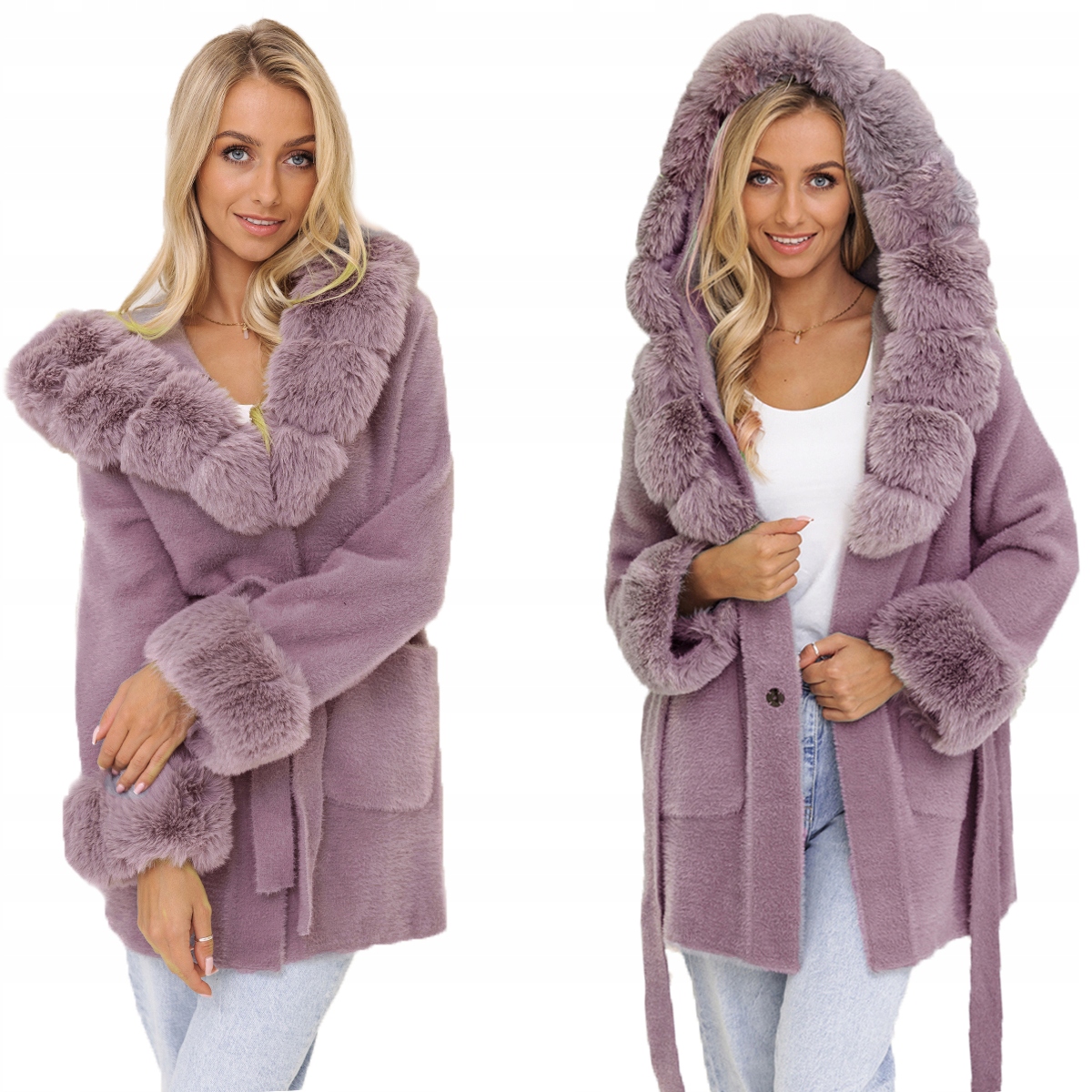 Měkká Alpaka S Kožíškem Kabát alpaka S Páskem