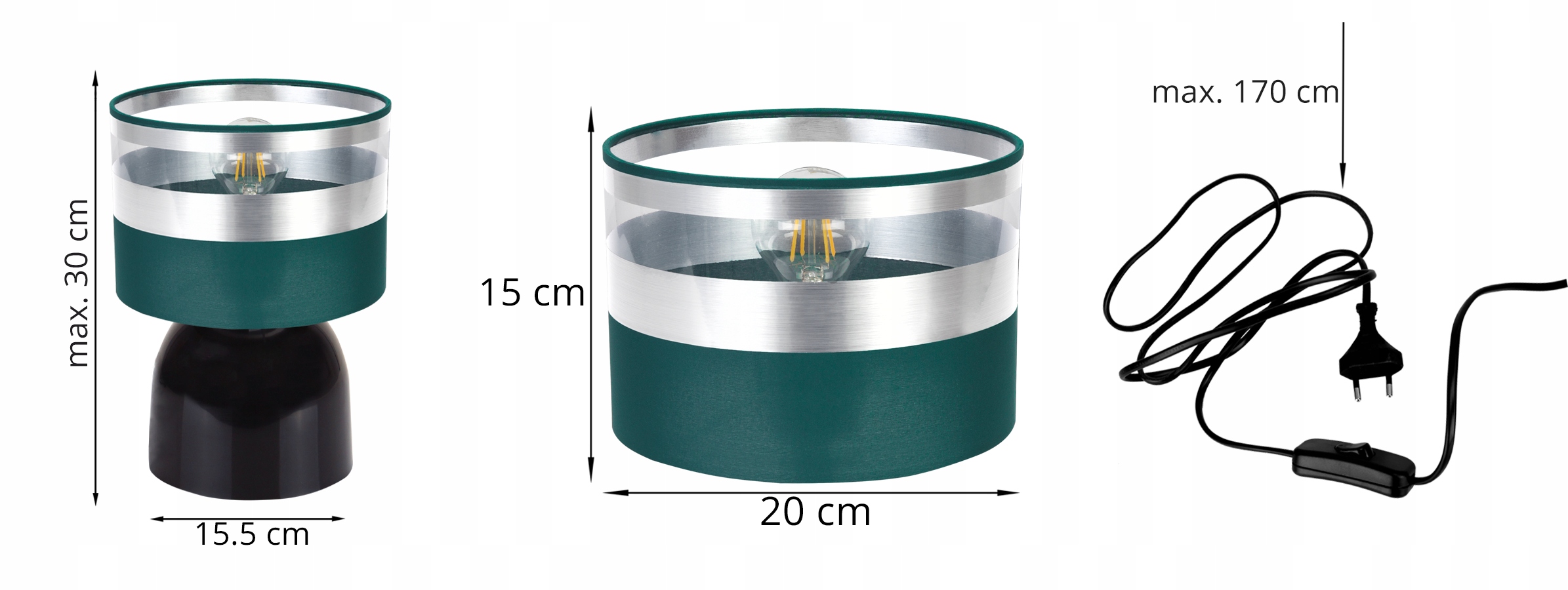 LAMPA STOŁOWA NOCNA ABAŻUR CHROM WYBÓR LED Waga produktu z opakowaniem jednostkowym 1 kg