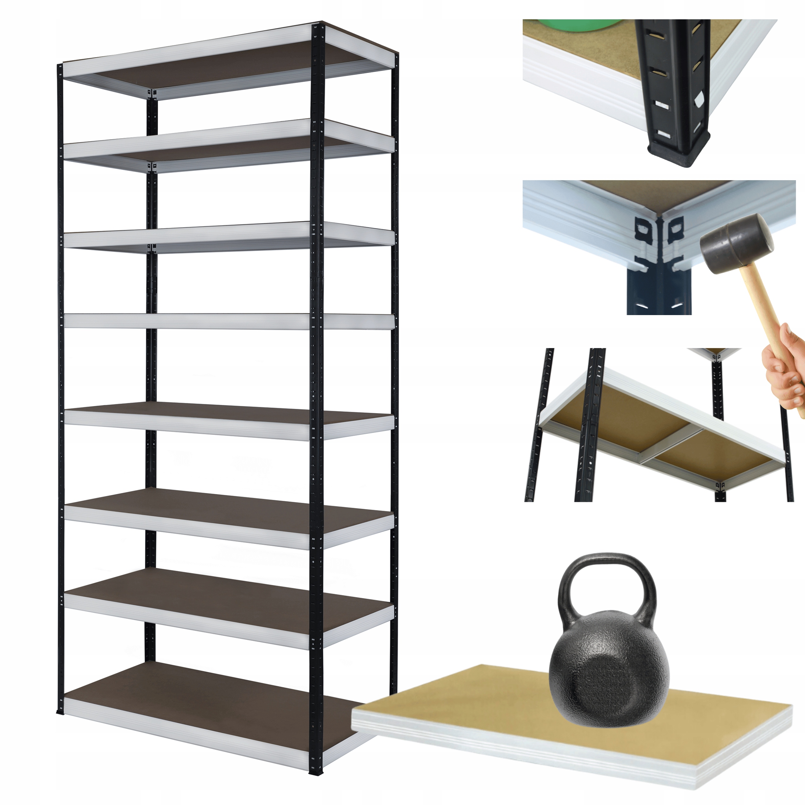 Kovový skladový regál Helios 270x110x45 cm 8Px175 kg Vysoký Silný