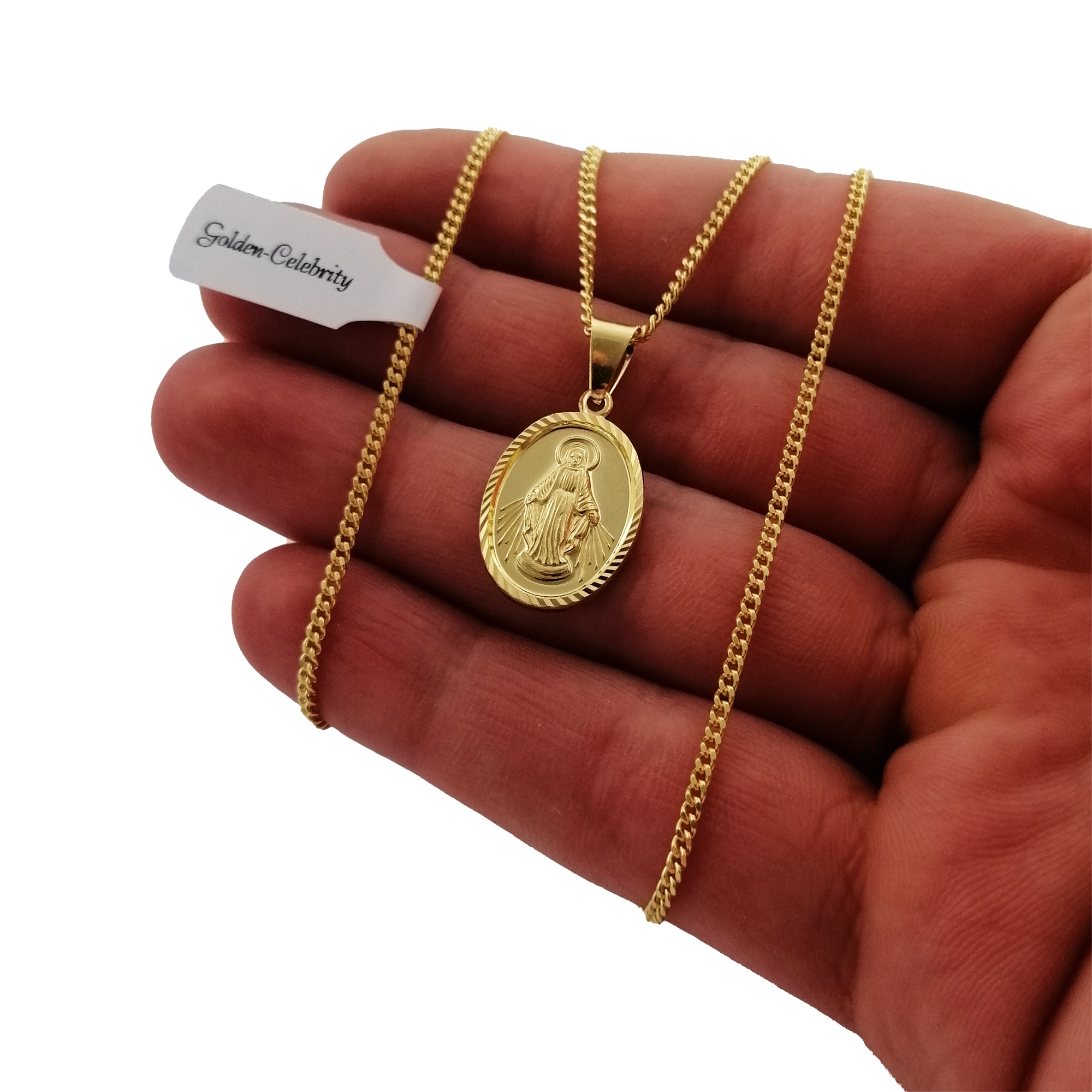 ZŁOTY ŁAŃCUSZEK + CUDOWNY MEDALIK 925 + GRAWER PREZENT NA KOMUNIĘ CHRZEST Marka Golden Celebrity