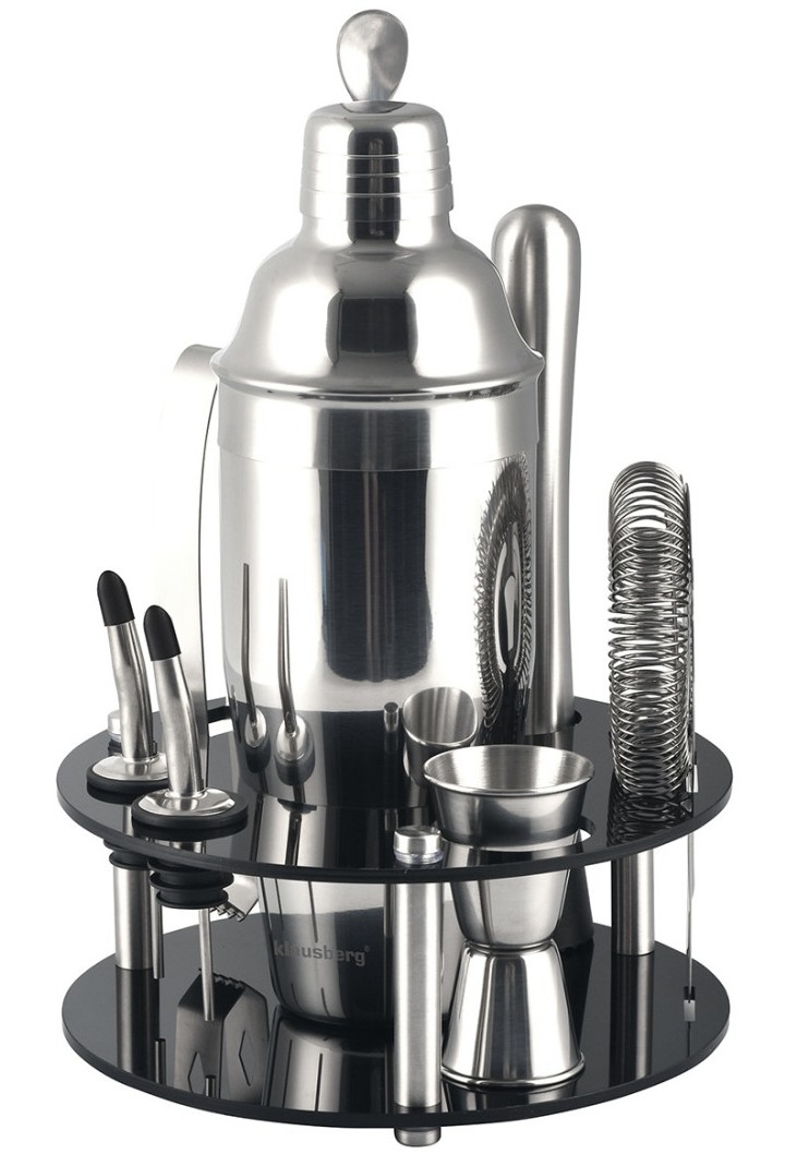 Zestaw barmański do Drinków 9 el. Shaker 720ml Stojak, Nalewak , Miarka